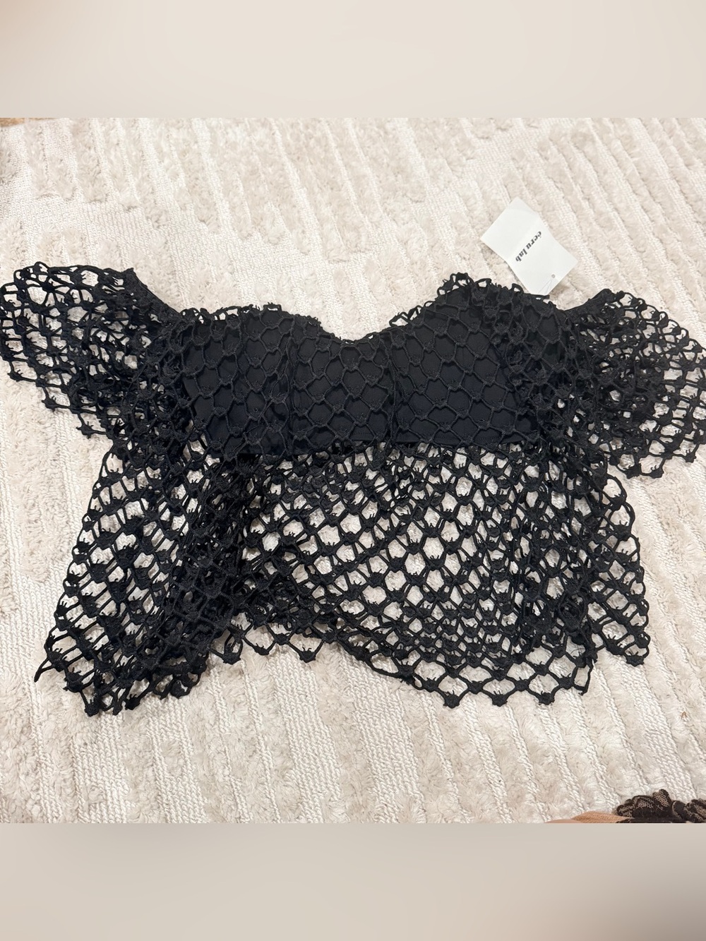 Black Crochet Off-Shoulder Crop Top - Unknown Brand